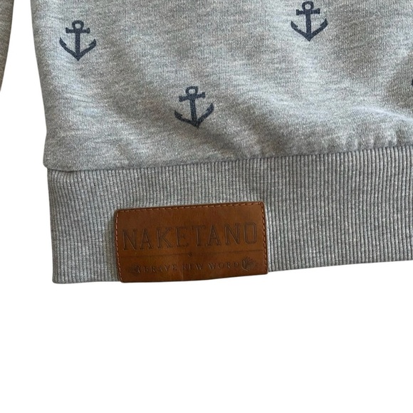 Naketano Grey Cowl Neck Hoodie - Size Large - Nautical Anchor Print Sweater - L - Picture 9 of 14